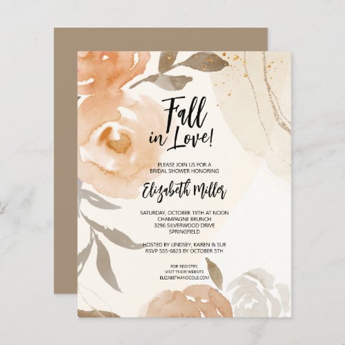 Peach Floral Bridal Shower Budget Invitations