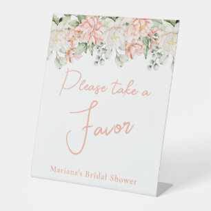 Peach Floral Bridal Shower Favor Pedestal Sign