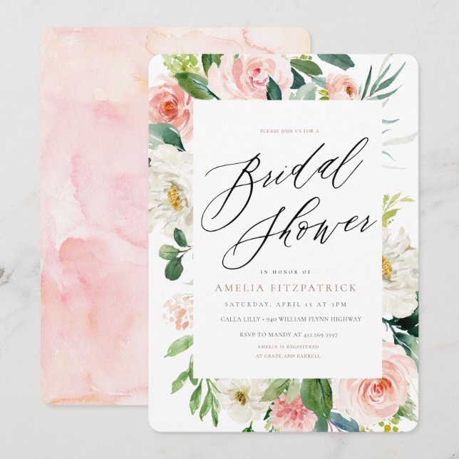 Peach Floral Bridal Shower Invitation (Front/Back)