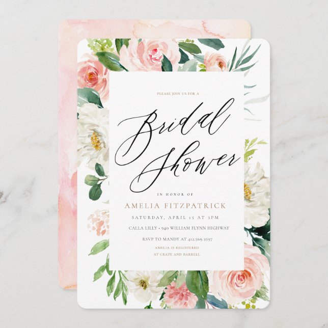Peach Floral Bridal Shower Invitation (Front/Back)