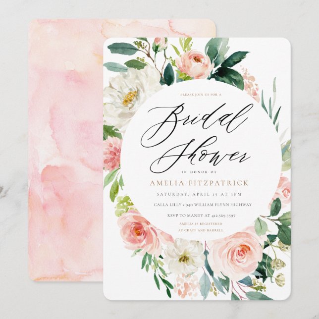 Peach Floral Bridal Shower Invitation (Front/Back)