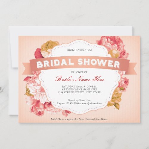 Peach Floral Bridal Shower Invite