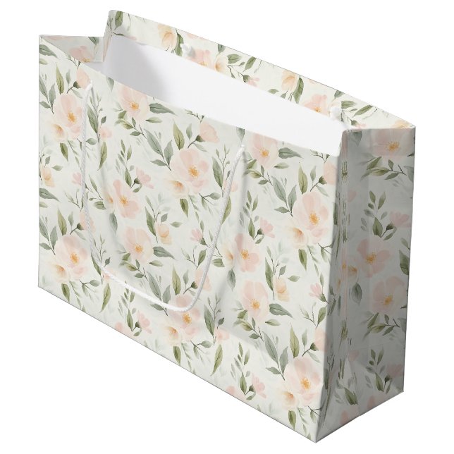 Peach Floral Bridal Shower Large Gift Bag (Front Angled)