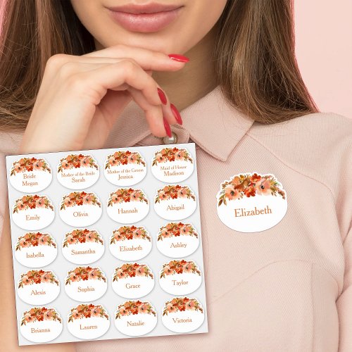 Peach Floral Bridal Shower Name Tag Stickers