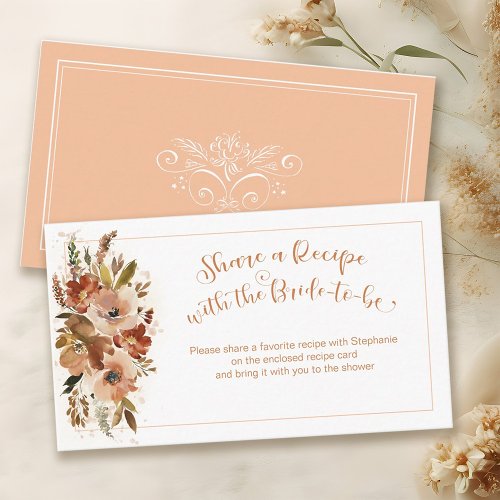 Peach Floral Bridal Shower Recipe Request Enclosure Card