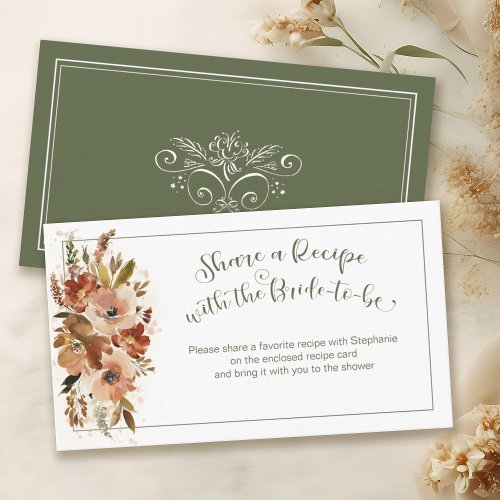 Peach Floral Bridal Shower Sage Recipe Request Enclosure Card