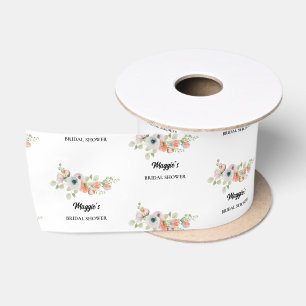 Peach Floral Bridal shower Satin Ribbon
