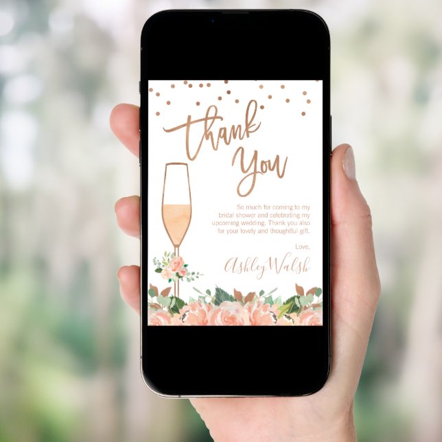 Peach Floral Bridal Shower Thank You Card (Front Digital)