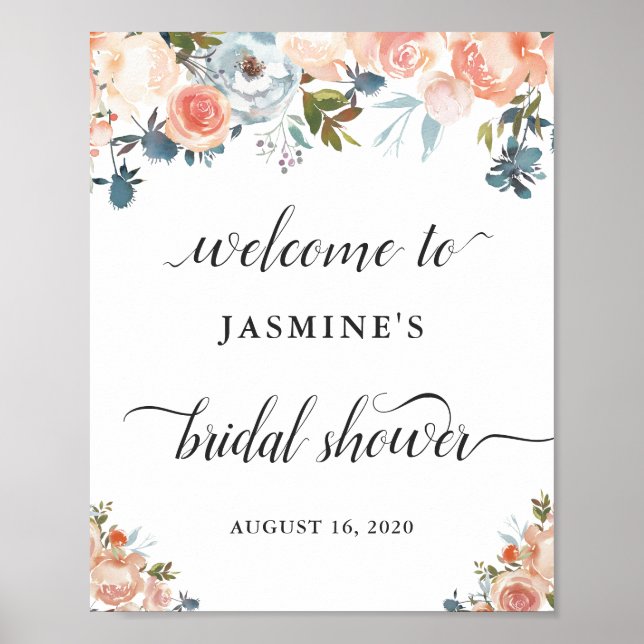 Peach Floral Bridal Shower Welcome Sign (Front)