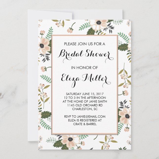 Peach Floral Bridal Wedding Shower Invitation (Front)