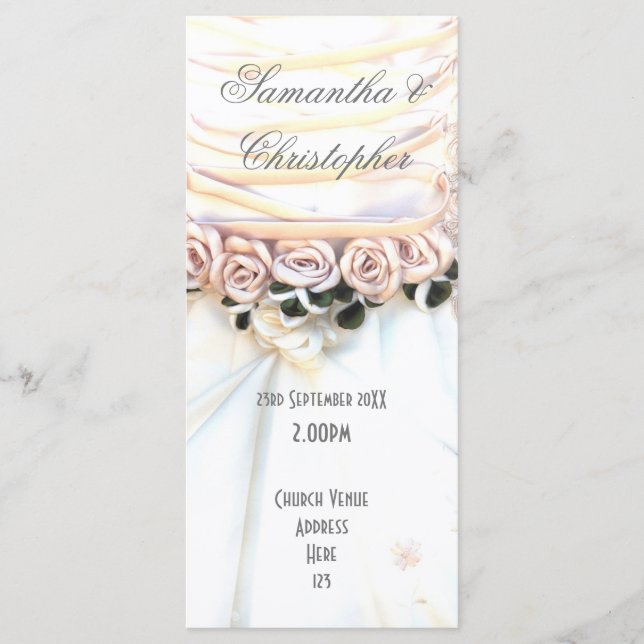 Peach floral brides dress  church wedding program (Front)
