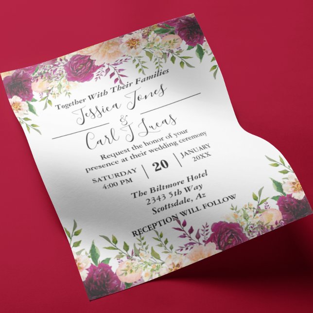 Peach Floral Burgundy Watercolor Autumn Budget Flyer (Creator Uploaded)