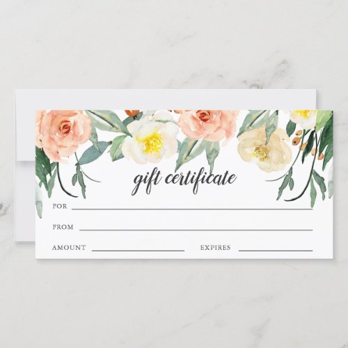 Peach Floral Business Gift Certificate