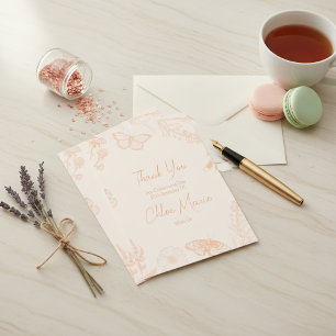Peach Floral Butterfly Birthday Thank You Card