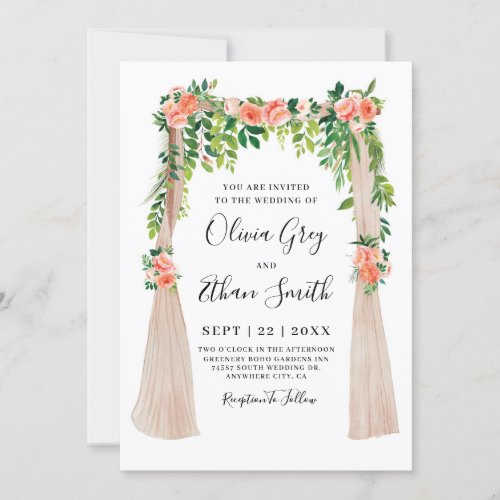 Peach floral Canopy Wedding Invitation