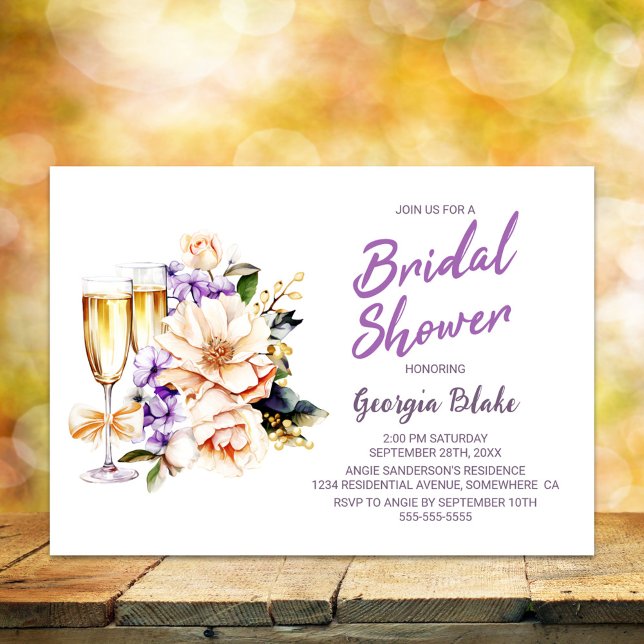 Peach Floral Champagne Bridal Shower Invitation (Creator Uploaded)