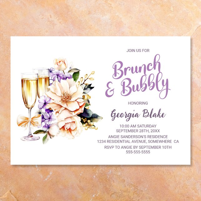 Peach Floral Champagne Brunch and Bubbly Invitation (Creator Uploaded)