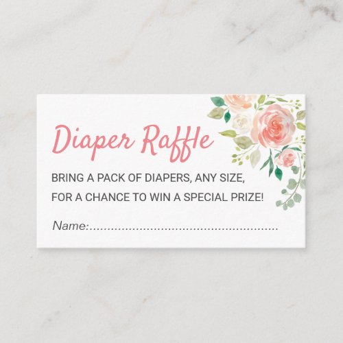 Peach Floral Chic Baby Shower Diaper Raffle Ticket Enclosure Card