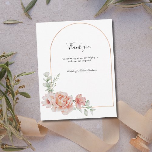 Peach Floral Classic Formal Wedding Thank you  Note Card