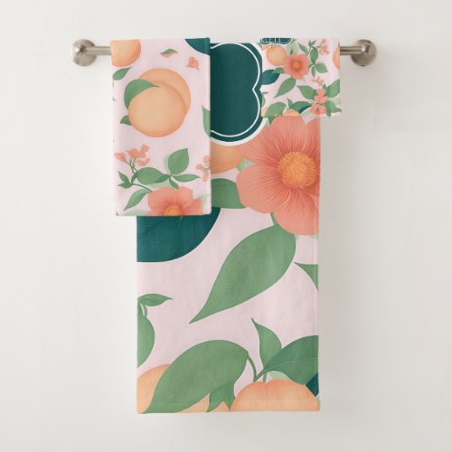 Peach Floral Colorful Personalized Pattern Bath Towel Set