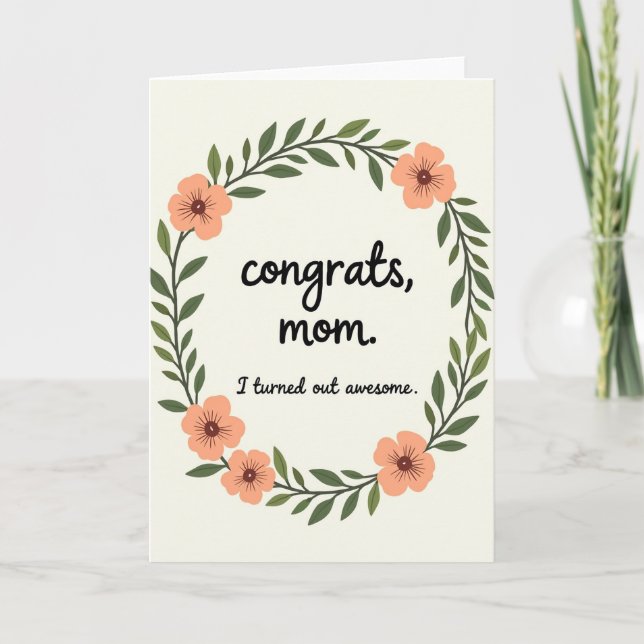 Peach Floral Congrats Mom Card (Front)