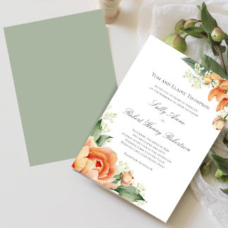 Peach Floral Corner Greenery Elegant Script Invitation