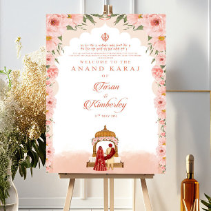 Peach Floral Couple Illustration Anand Karaj Sign