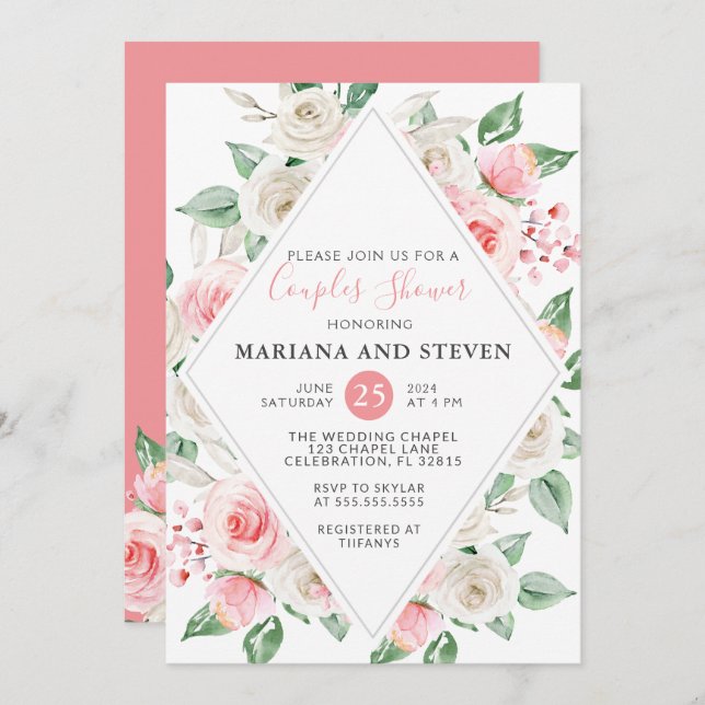 Peach Floral Couples Wedding Shower Invitation (Front/Back)