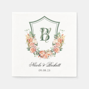 Peach Floral Crest Wedding Napkins