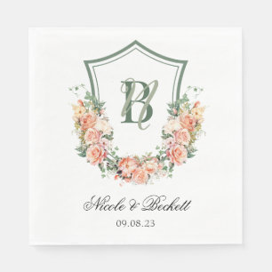 Peach Floral Crest Wedding Napkins