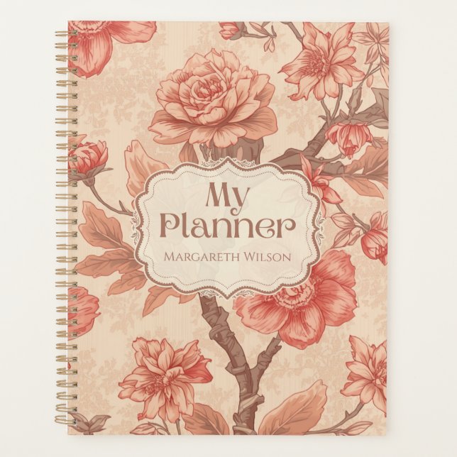 Peach Floral Daily Planner Agenda Notebook Journal (Front)