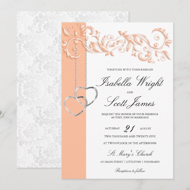 Peach Floral Design Wedding  Invitation (Front/Back)