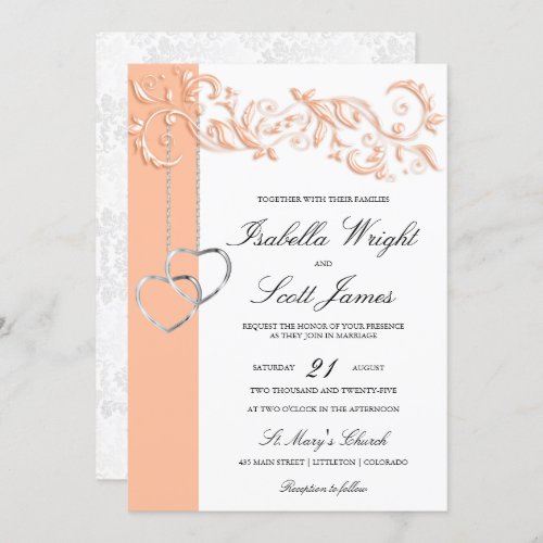 Peach Floral Design Wedding  Invitation