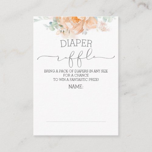 Peach Floral Diaper Raffle Ticket Enclosure Card