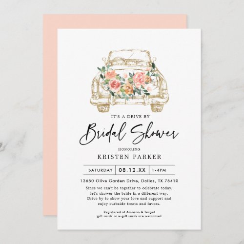 Peach Floral Drive By Bridal Shower Invitation