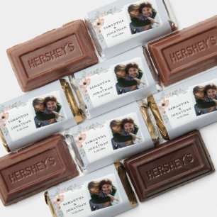 Peach Floral Dusty Blue Photo Wedding Thank You Hershey's Miniatures