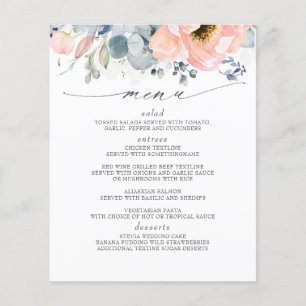 Peach Floral Dusty Blue Wedding Menu Flyer