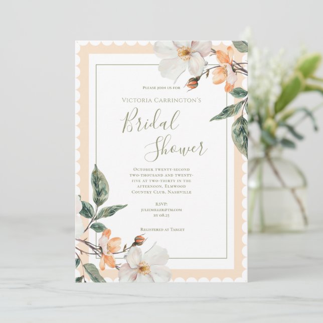 Peach Floral Elegant Bridal Shower Invitation (Standing Front)