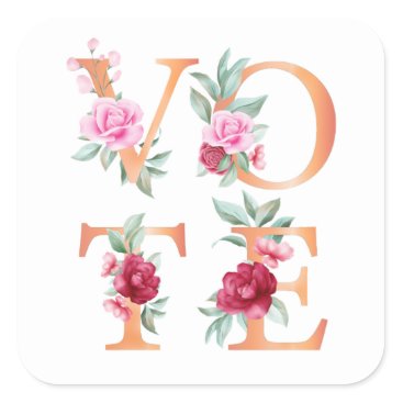 Peach Floral Elegant Feminine Go Vote Square Sticker