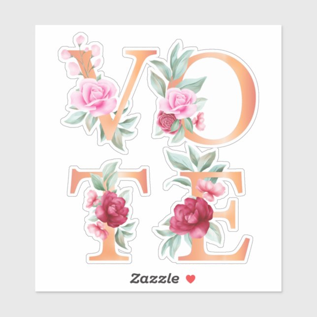 Peach Floral Elegant Feminine Go Vote Sticker (Sheet)