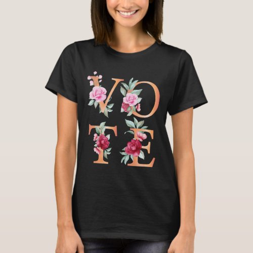 Peach Floral Elegant Feminine Go Vote T_Shirt