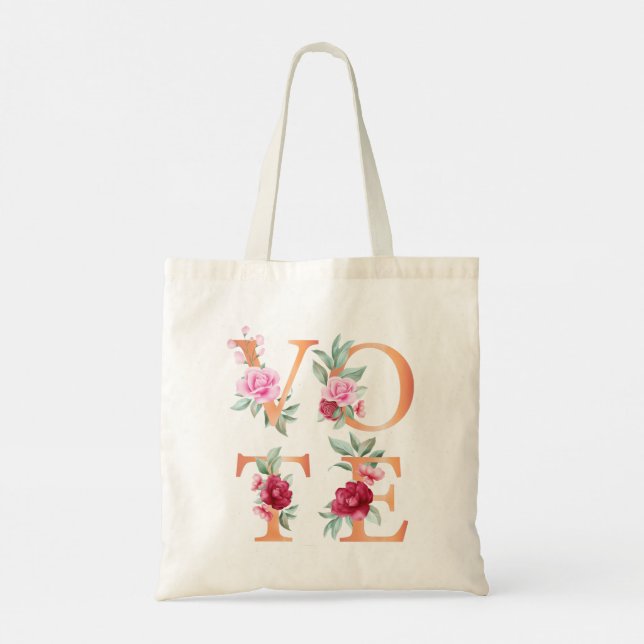 Peach Floral Elegant Feminine Go Vote Tote Bag (Back)