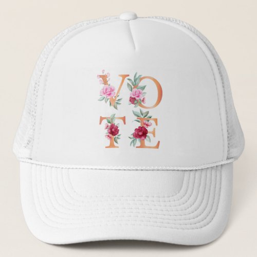 Peach Floral Elegant Feminine Go Vote Trucker Hat