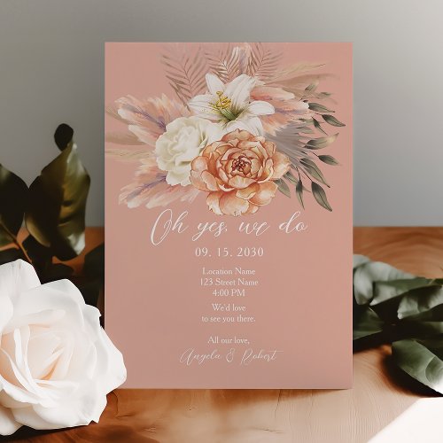 Peach Floral Elopement Wedding Reception  Invitation