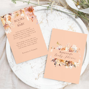 Peach Floral Fall Baby Shower Books For Baby Enclosure Card