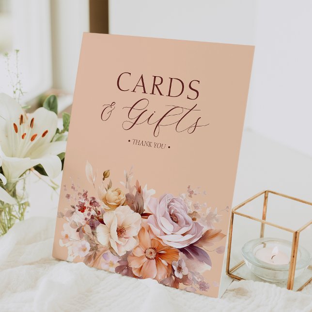 Peach Floral Fall Baby Shower Cards & Gifts Pedestal Sign (Creator Uploaded)