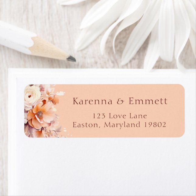 Peach Floral Fall Baby Shower Return Address Label (Insitu)