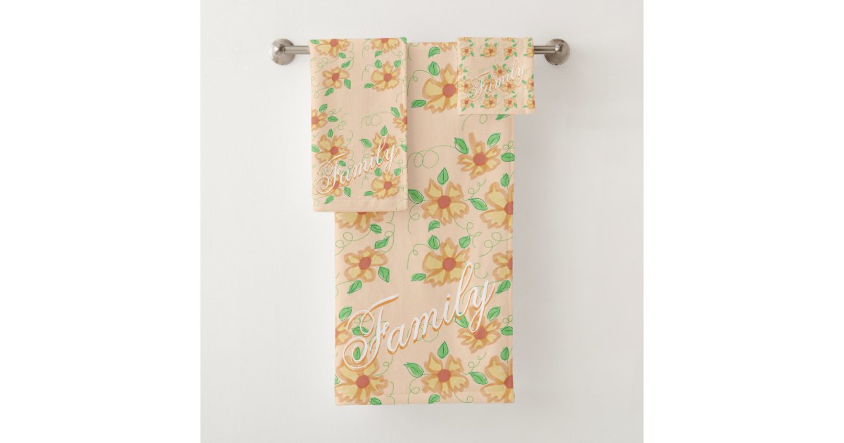 Peach Floral Family Bath Towel Set Zazzle