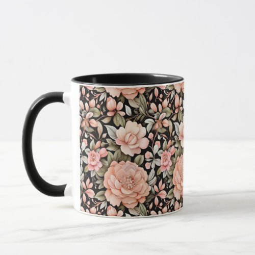 Peach Floral Flower Watercolor Greenery Leaves Mug