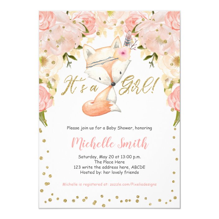 woodland baby girl shower invitations